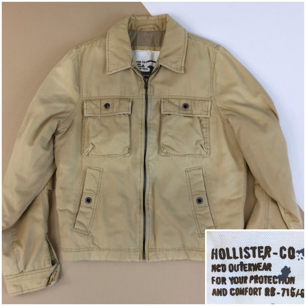 Hollister Mens Jacket Full Zip Quilted Cargo Pocket Size M (discoloration)